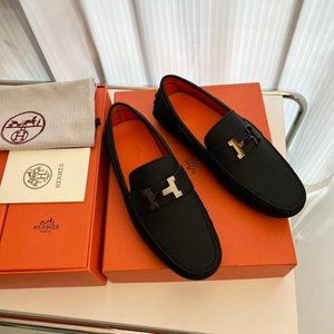 Authentic Hermes Black Epsom Leather Moccasins Driving Loafers